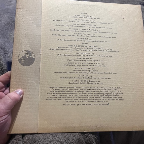 Carpenters LP Vinyl Record ( A Song First You ) AM Records SP-3511 - Picture 2 of 3